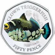 50 Pence - Elizabeth II Clown triggerfish; Silver, United Kingdom, 2021 reverse image