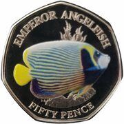 50 Pence - Elizabeth II Emperor angelfish, United Kingdom, 2021 reverse image