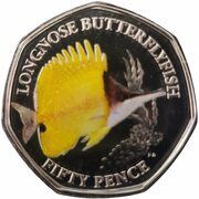50 Pence - Elizabeth II Longnose butterflyfish, United Kingdom, 2021 reverse image