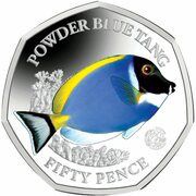50 Pence - Elizabeth II Powder blue tang; Silver, United Kingdom, 2021 reverse image
