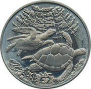 2 Pounds - Elizabeth II Green turtles; Titanium reverse image