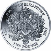 2 Pounds - Elizabeth II Coat of Arms; Silver, United Kingdom, 2017 reverse image