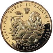 2 Pounds - Elizabeth II The Lion and the Unicorn; Gold plated, United Kingdom, 2018 reverse image
