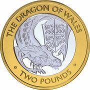 2 Pounds - Elizabeth II The Dragon of Wales; Silver, United Kingdom, 2021 reverse image