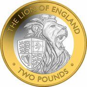 2 Pounds - Elizabeth II The Lion of England; Silver, United Kingdom, 2021 reverse image