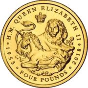 4 Pounds - Elizabeth II The Lion and the Unicorn; Gold, United Kingdom, 2018 reverse image