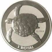1 Royal - Elizabeth II Sea turtle; Silver bullion, United Kingdom, 2020 reverse image