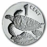 1 Cent - Elizabeth II Hawksbill Turtle; Silver Proof, United Kingdom, 1985 reverse image