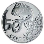 50 Cents - Elizabeth II Dolphin Fish; Silver Proof, United Kingdom, 1985 reverse image