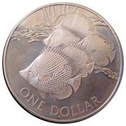 1 Dollar - Elizabeth II Butterfly Fish, United Kingdom, 1985 reverse image