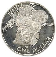 1 Dollar - Elizabeth II Butterfly Fish; Silver Proof, United Kingdom, 1985 reverse image