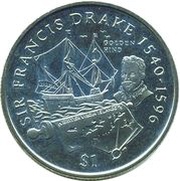 1 Dollar - Elizabeth II Sir Francis Drake, United Kingdom, 2002 reverse image
