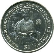 1 Dollar - Elizabeth II Golden Jubilee - On Throne, United Kingdom, 2002 reverse image
