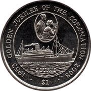 1 Dollar - Elizabeth II Golden Jubilee - Gothic Ship, United Kingdom, 2003 reverse image