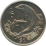 1 Dollar - Elizabeth II 2 Dolphins, United Kingdom, 2005 reverse image