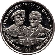 1 Dollar - Elizabeth II 60th Anniversary of V.E. Day 1945, United Kingdom, 2005 reverse image