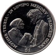 1 Dollar - Elizabeth II Mother Teresa and Princess Diana, United Kingdom, 2007 reverse image
