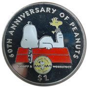 1 Dollar - Elizabeth II Peanuts - Snoopy 60 years, United Kingdom, 2010 reverse image