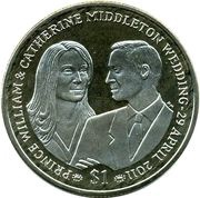 1 Dollar - Elizabeth II Marriage of Prince William and Catherine Middleton, United Kingdom, 2011 reverse image