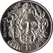 1 Dollar - Elizabeth II Father of the Modern Olympics, United Kingdom, 2013 reverse image