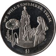 1 Dollar - Elizabeth II Nurse Edith Cavell, United Kingdom, 2014 reverse image