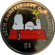 1 Dollar - Elizabeth II Peanuts - Snoopy 65 years, United Kingdom, 2015 reverse image