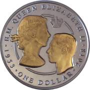 1 Dollar - Elizabeth II Sapphire Coronation; Gold Plated, United Kingdom, 2018 reverse image