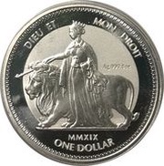 1 Dollar - Elizabeth II Una and Lion; Silver, United Kingdom, 2019 reverse image