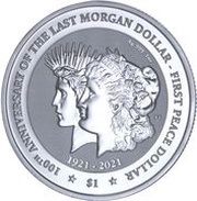 1 Dollar - Elizabeth II Transition of the Morgan Dollar to the Peace Dollar; Silver, United Kingdom, 2021 reverse image