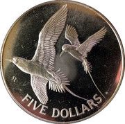 5 Dollars - Elizabeth II White-tailed Tropicbirds; Silver Proof, United Kingdom, 1982 reverse image