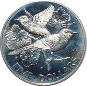 5 Dollars - Elizabeth II Yellow Warblers, United Kingdom, 1983 reverse image