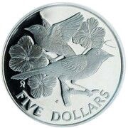5 Dollars - Elizabeth II Yellow Warblers; Silver Proof, United Kingdom, 1983-1984 reverse image
