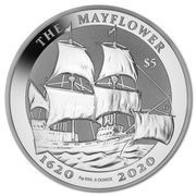 5 Dollars - Elizabeth II Mayflower, 5oz Reverse Frosted Silver Bullion reverse image