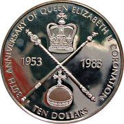 10 Dollars - Elizabeth II 30th Anniversary of Queen Elizabeth II Coronation, United Kingdom, 1983 reverse image
