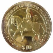 10 Dollars - Elizabeth II Golden Jubilee - On Horse reverse image