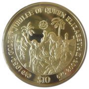 10 Dollars - Elizabeth II Golden Jubilee - Carnival Dancers, United Kingdom, 2002 reverse image
