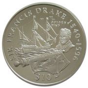 10 Dollars - Elizabeth II Sir Francis Drake, United Kingdom, 2002-2004 reverse image