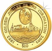 10 Dollars - Elizabeth II Golden Jubilee - Gothic Ship, United Kingdom, 2003 reverse image