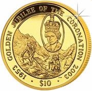 10 Dollars - Elizabeth II Golden Jubilee - Edmund Hilary, United Kingdom, 2003 reverse image