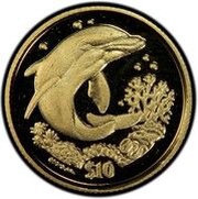 10 Dollars - Elizabeth II Dolphin; Gold Proof, United Kingdom, 2004 reverse image