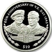 10 Dollars - Elizabeth II 60th Anniversary of V.E. Day 1945, United Kingdom, 2005 reverse image