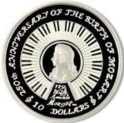 10 Dollars - Elizabeth II Mozart; Silver Proof, United Kingdom, 2006 reverse image