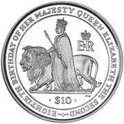 10 Dollars - Elizabeth II 80th Birthday of Queen Elizabeth II; Silver Proof, United Kingdom, 2006 reverse image