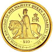 10 Dollars - Elizabeth II 80th Birthday of Queen Elizabeth II, United Kingdom, 2006 reverse image