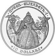 10 Dollars - Elizabeth II Queen Elizabeth I - Armada; Silver Proof, United Kingdom, 2008 reverse image