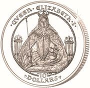 10 Dollars - Elizabeth II Queen Elizabeth I - Between Pillars; Silver Proof, United Kingdom, 2008-2009 reverse image