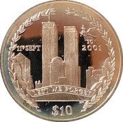 10 Dollars - Elizabeth II 10th Anniversary of Attack on the Twin Towers, United Kingdom, 2011 reverse image