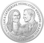 10 Dollars - Elizabeth II Marriage of Prince William and Catherine Middleton, United Kingdom, 2011 reverse image