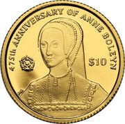 10 Dollars - Elizabeth II Anne Boleyn; Gold, United Kingdom, 2011 reverse image