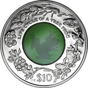 10 Dollars - Elizabeth II Life cycle of a tree frog reverse image